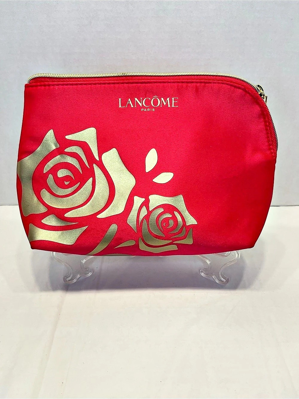 Lancôme Pinkish Red Floral Cosmetic Pouch Like New
